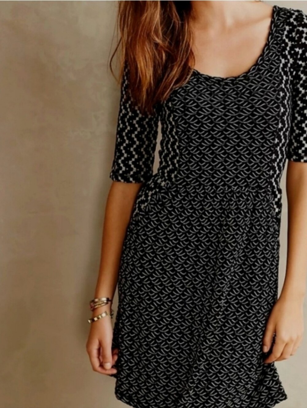 Anthropologie Saturday Sunday Black & White Patterned Scoop-Neck Dress Sz L
